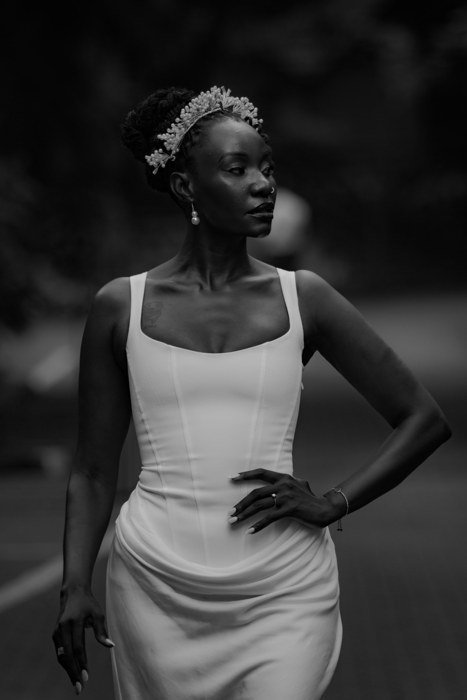 Bride in the corset column gown