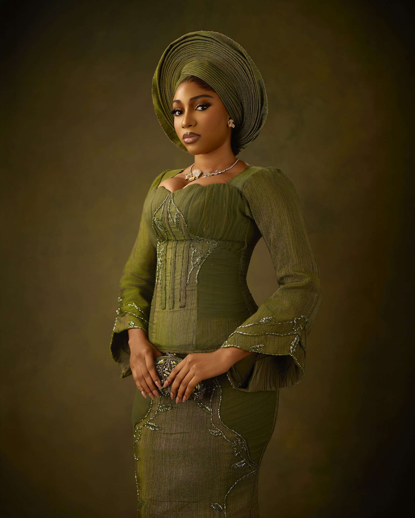 Olive lace iro and buba, view 3