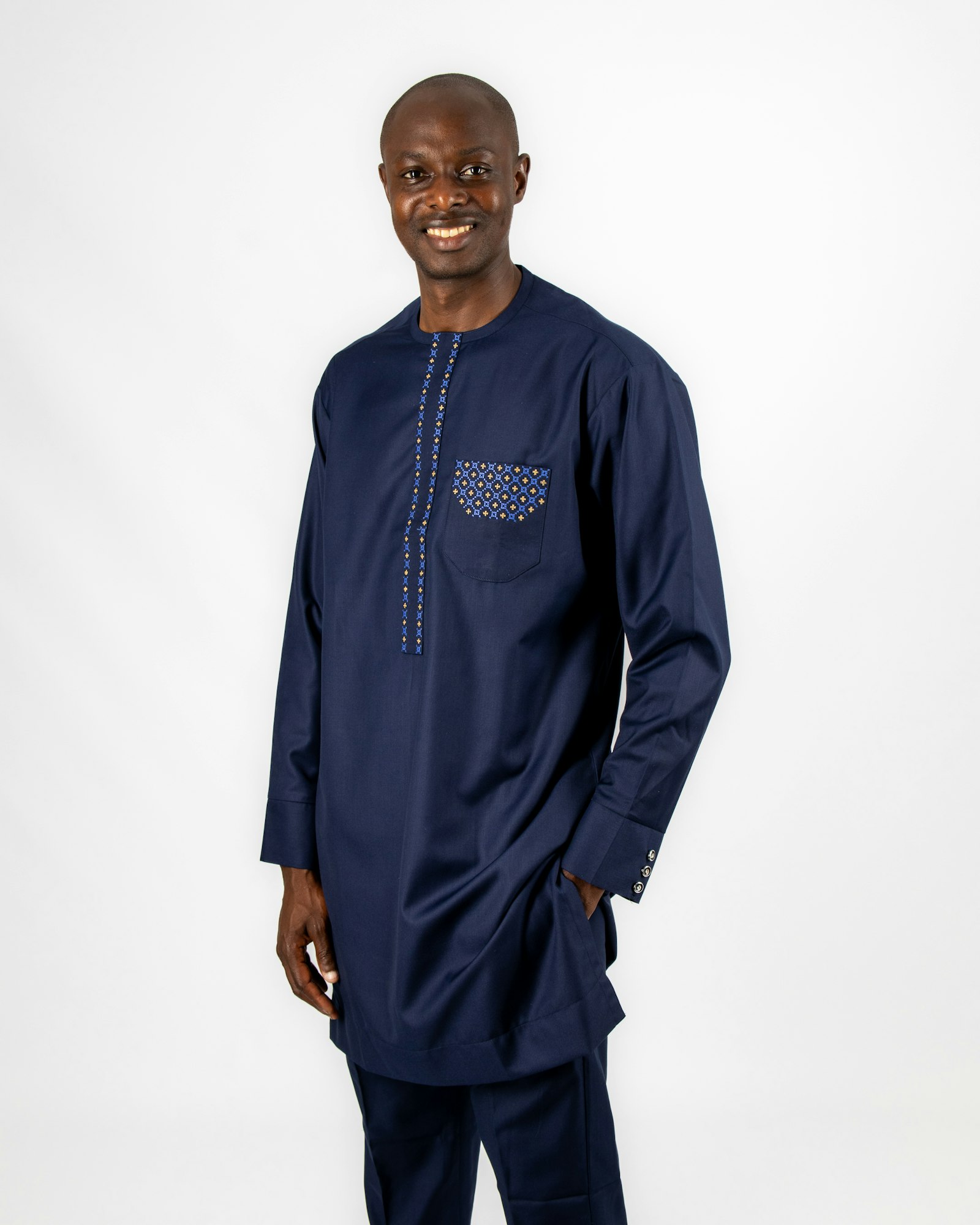 Navy kaftan, contrast pocket