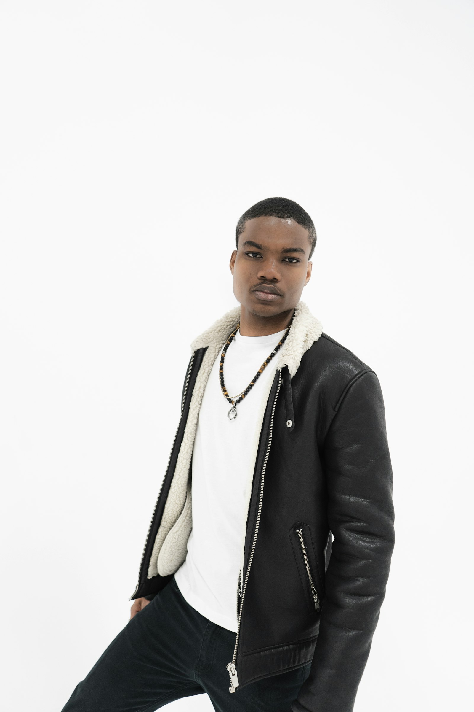 Shearling-collar leather jacket
