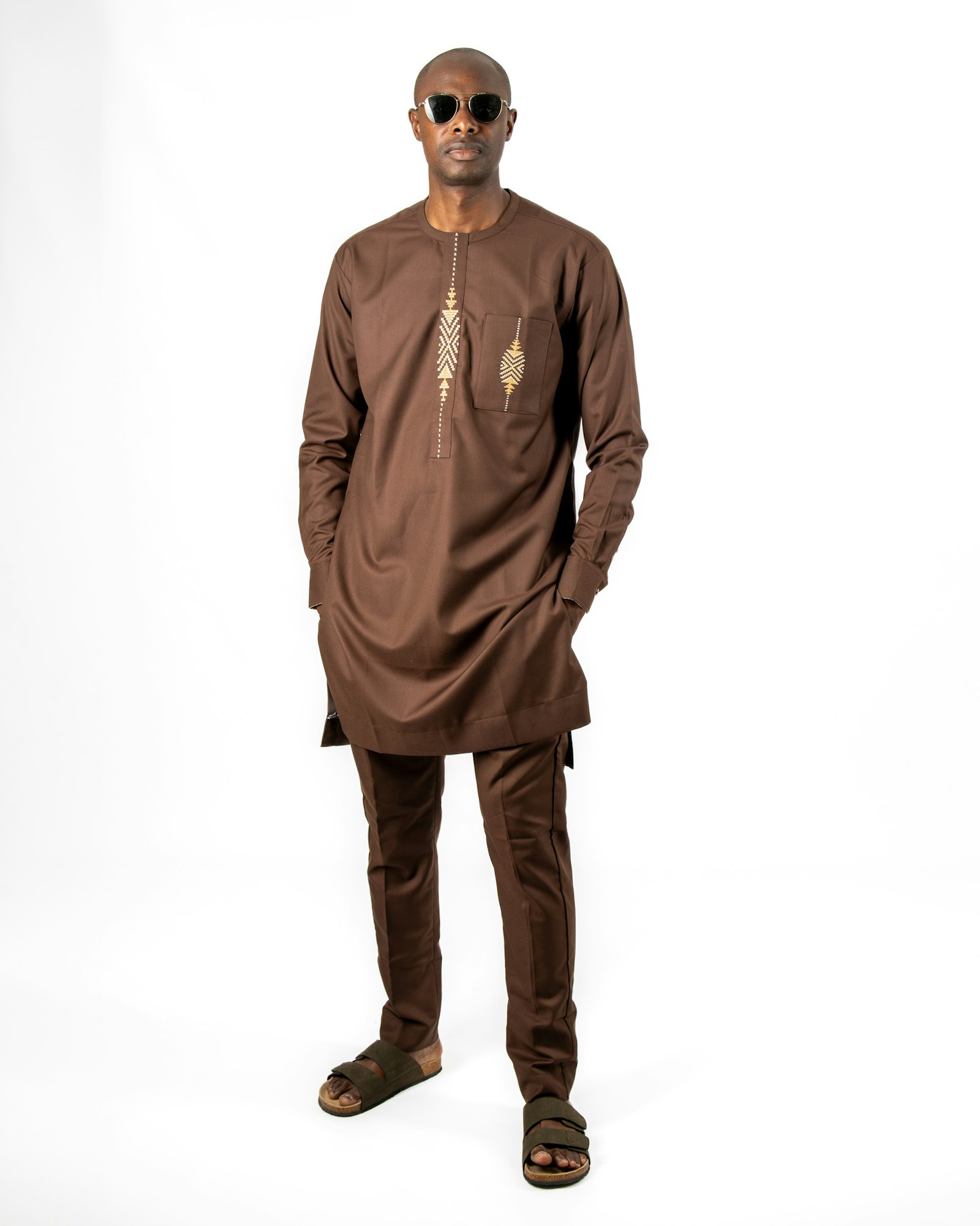 Brown senator, embroidered placket