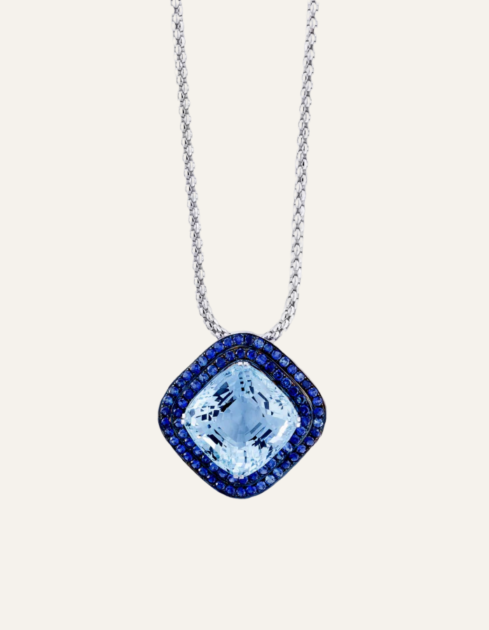 White Gold Sapphire Topaz Necklace