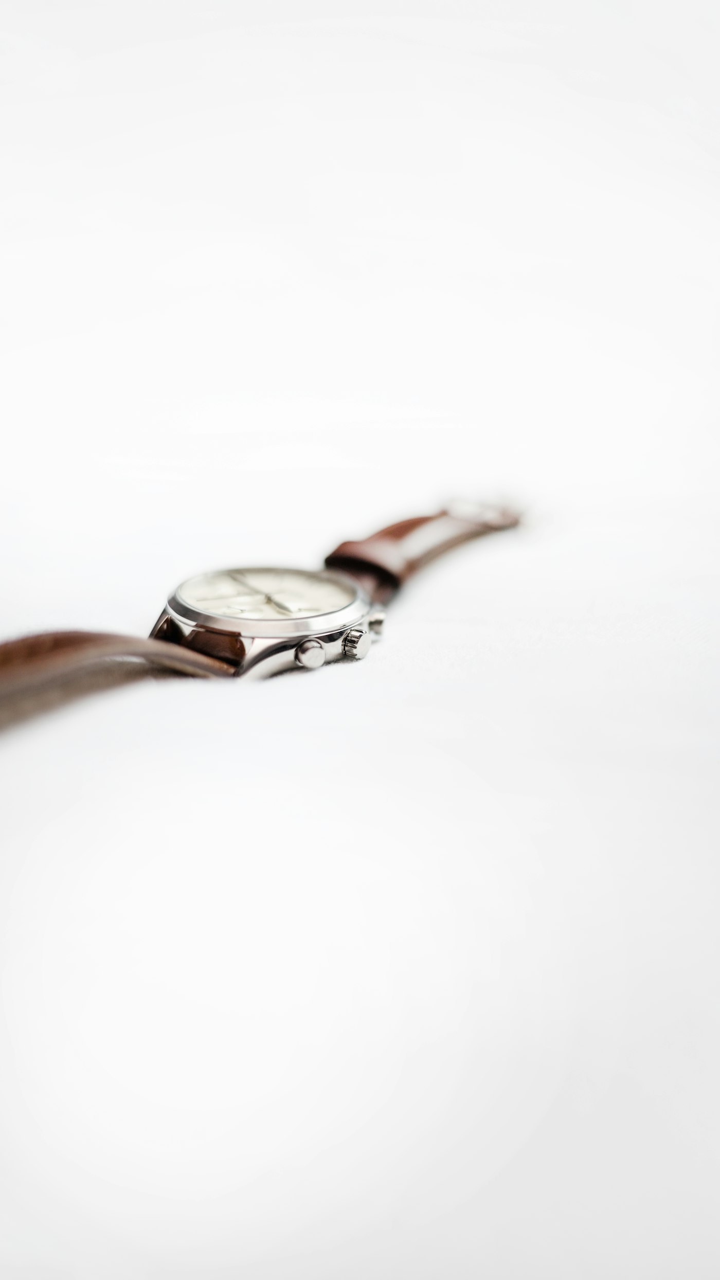 Watch on a leather strap, side view