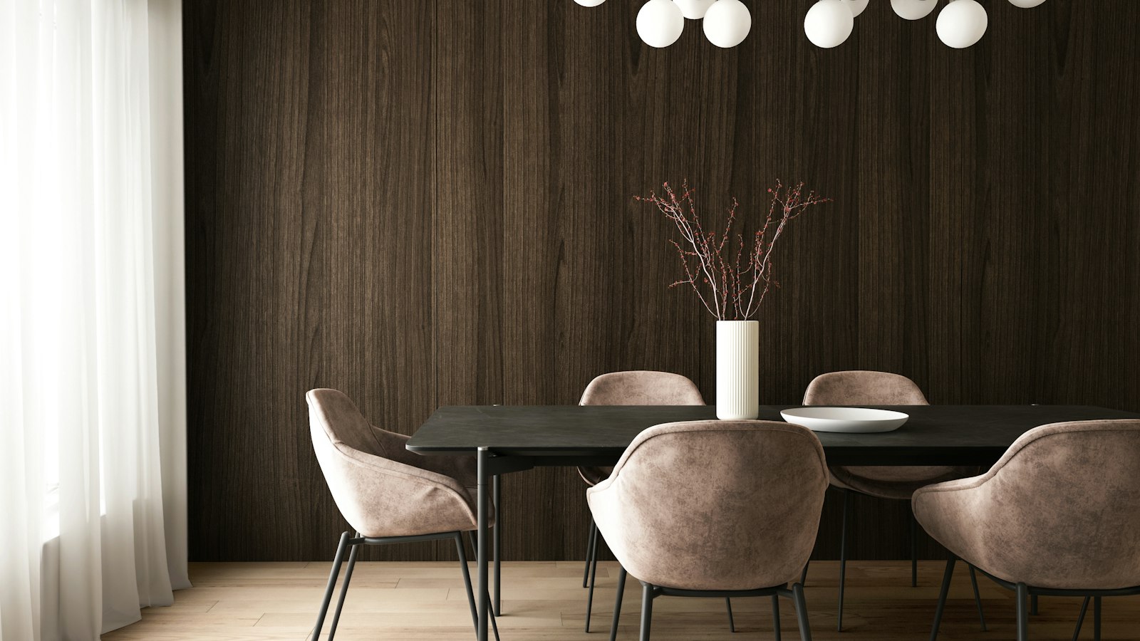 Wood dining table set for a meal