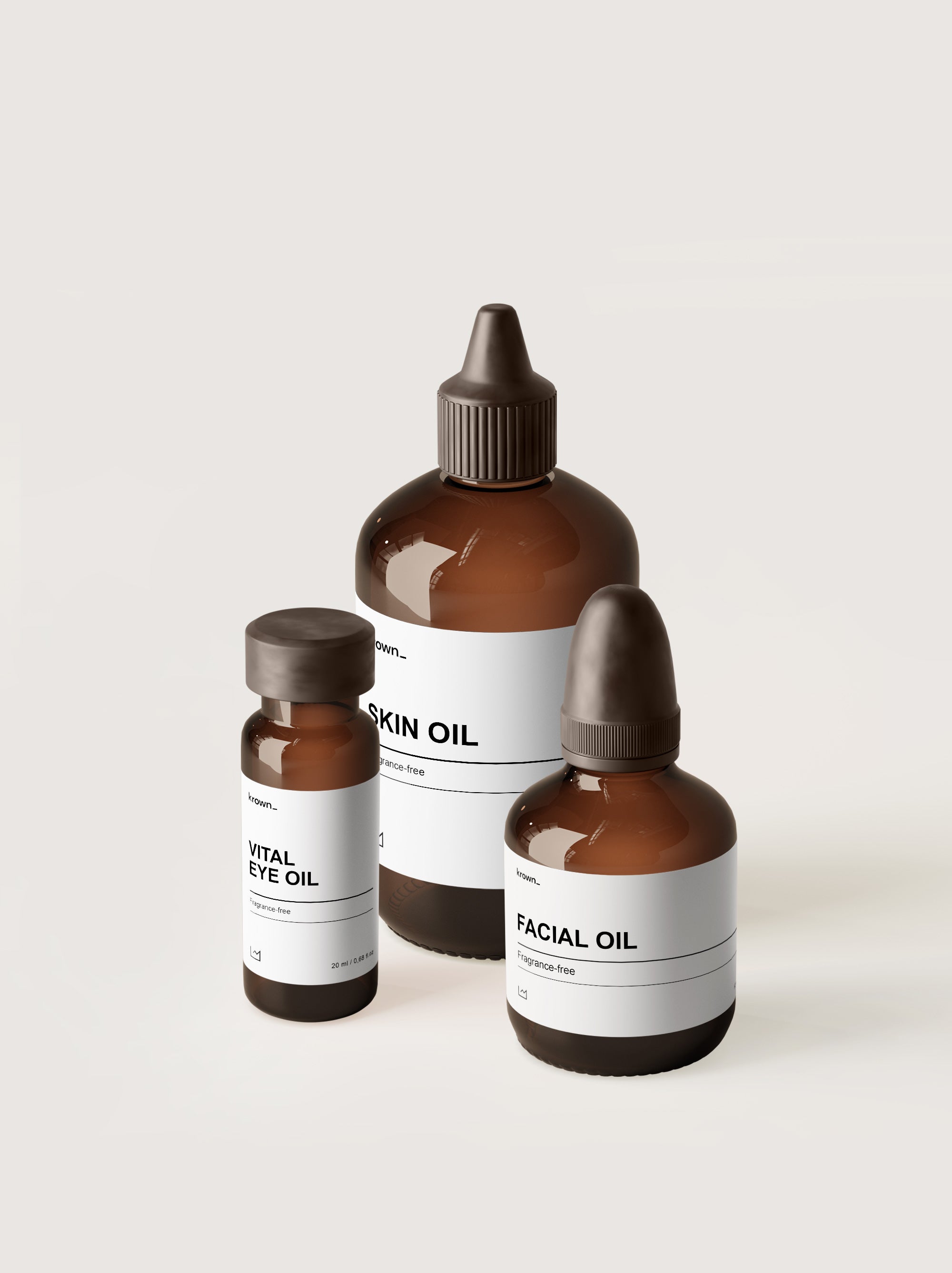Three amber oil bottles