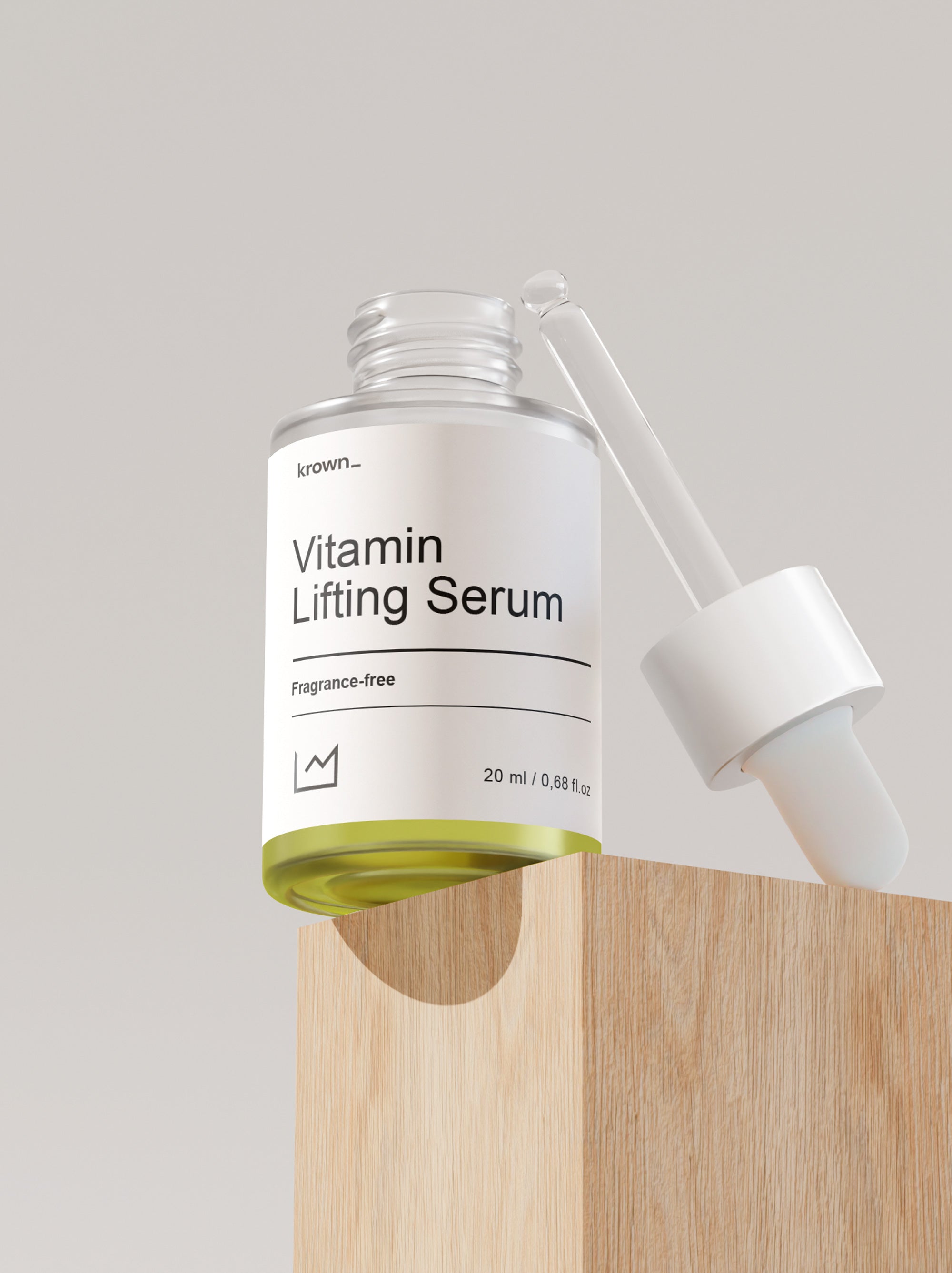 Serum bottle held to the light