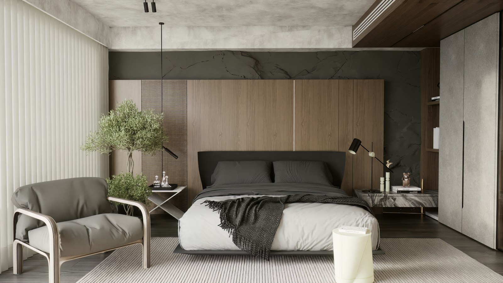 Bed with soft neutral bedding