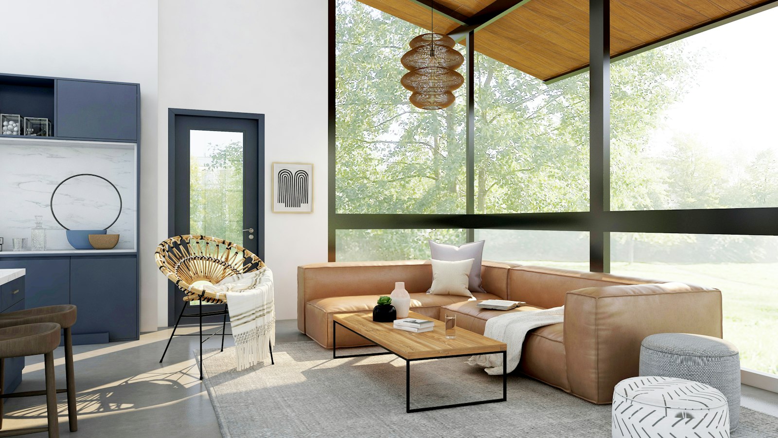 Sofa and chairs in a bright living room