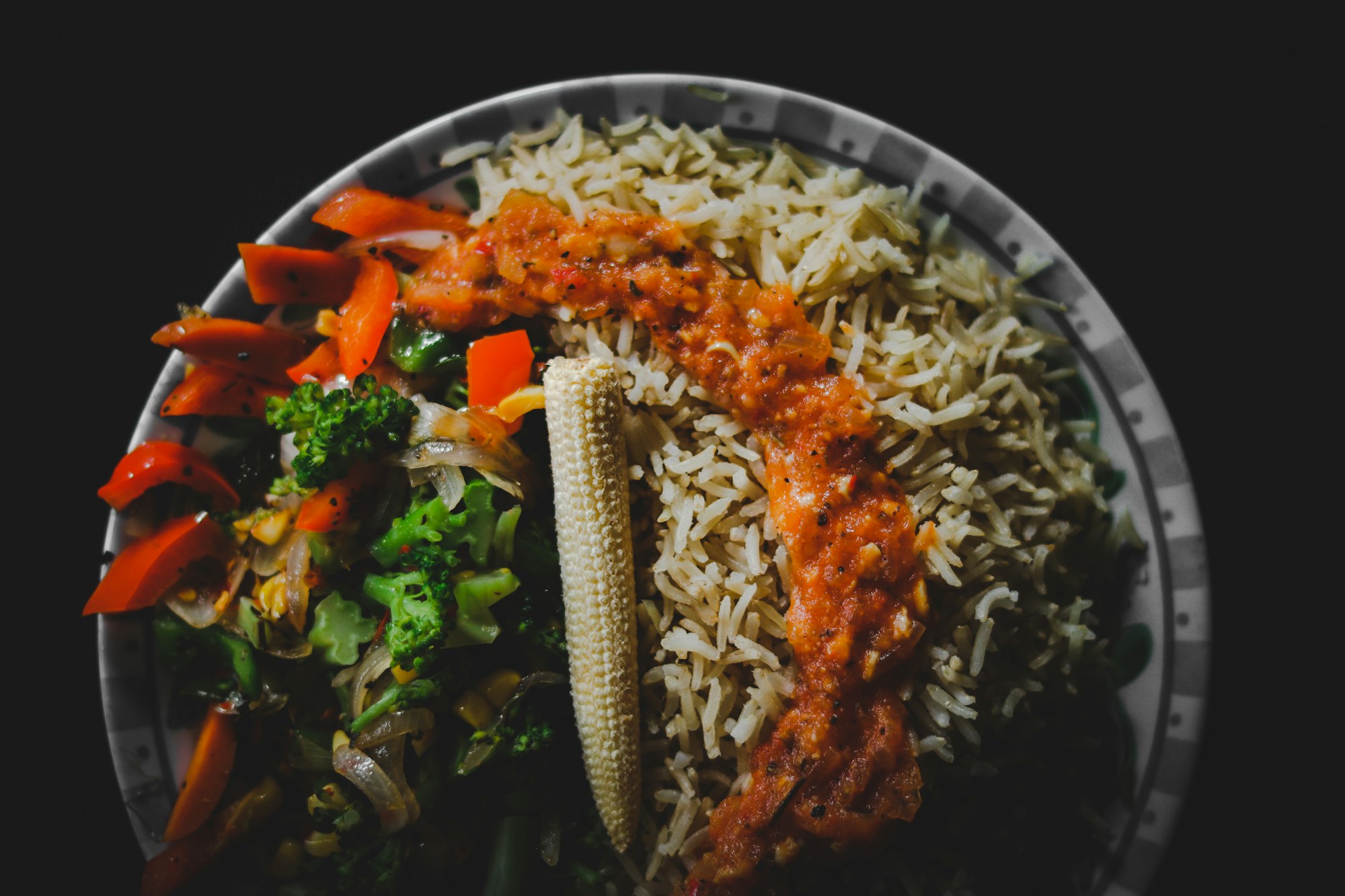 A plate of rice and stew