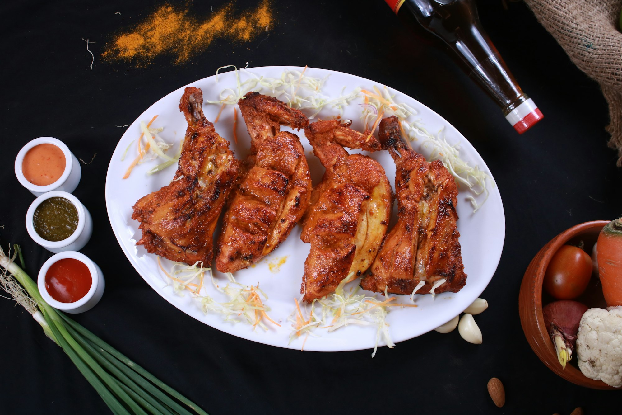 Grill platter with sauces